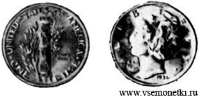 США, дайм из серии 'Liberty' (1916-1945) 1936, серебро
