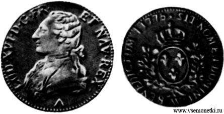 Франция, экю (лаубталер) 1775, чеканенный в Лилле, серебро
