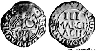 3 марки 1640, чеканенные на имперском монетном дворе в Ахене, серебро