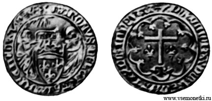 Франция, Карл VI, салю 1421, чеканенный в Париже, золото
