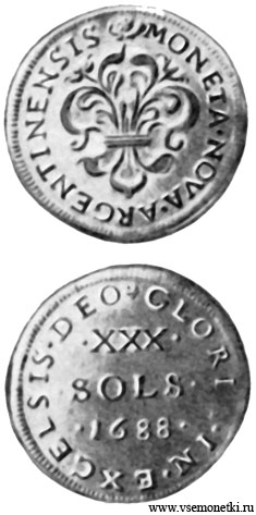 Франция, 30 солей Людовика XIV (1643-1715)  , серебро