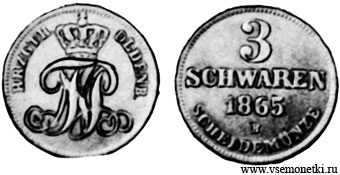Герцогство Ольденбург, 3 шварена 1865, медь