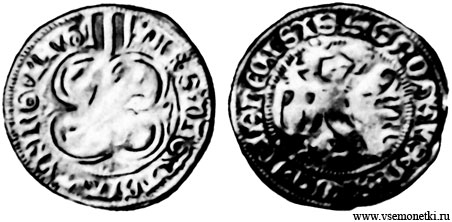 Саксонский шильдгрошен начала 15 в., чеканенный в Готе, серебро