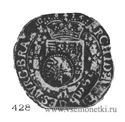 Рис. 428. Серебряный патагон. Ефимка. Альберт и Елизавета. Антверпен, 1616. Испанские Нидерланды, Брабант. Репродукция: Gallerie des Monnaies of Geneve, 1981, N 2354.