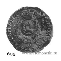 Рис. 608. Серебряный патагон. Ефимка. Альберт и Елизавета. [1612-1621]. Испанские Нидерланды, Турнэ. Эрмитаж. 