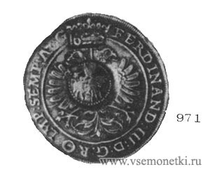Рис. 971. Серебряный императорский талер. Ефимка. Фердинанд III, 1649. Нижняя Саксония, Любек. Эрмитаж. 