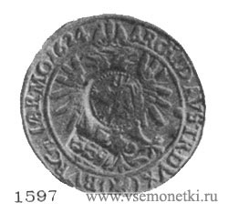 Рис. 1597. Серебряный рейхсталер. Ефимка. Фердинанд II, Прага, 1624. Богемия. Национальный музей, Прага.