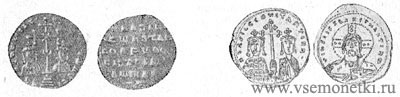 Византийский серебряный милиарисий и золотой солид имп. Василия II и Константина VIII (976-1025).