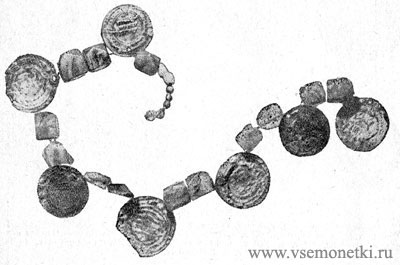 Часть ожерелья из дирхемов. Раскопки 1949 г. в Саркале-Белой Веже.
