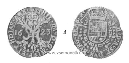 Табл. XI. 4. Полуталер (1/2 патагона) 1623 г. из подвластных Испании Нидерландов, чеканка Турне