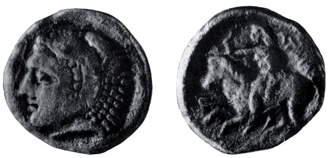 Монета Атея из собрания Эрмитажа (увеличена)
