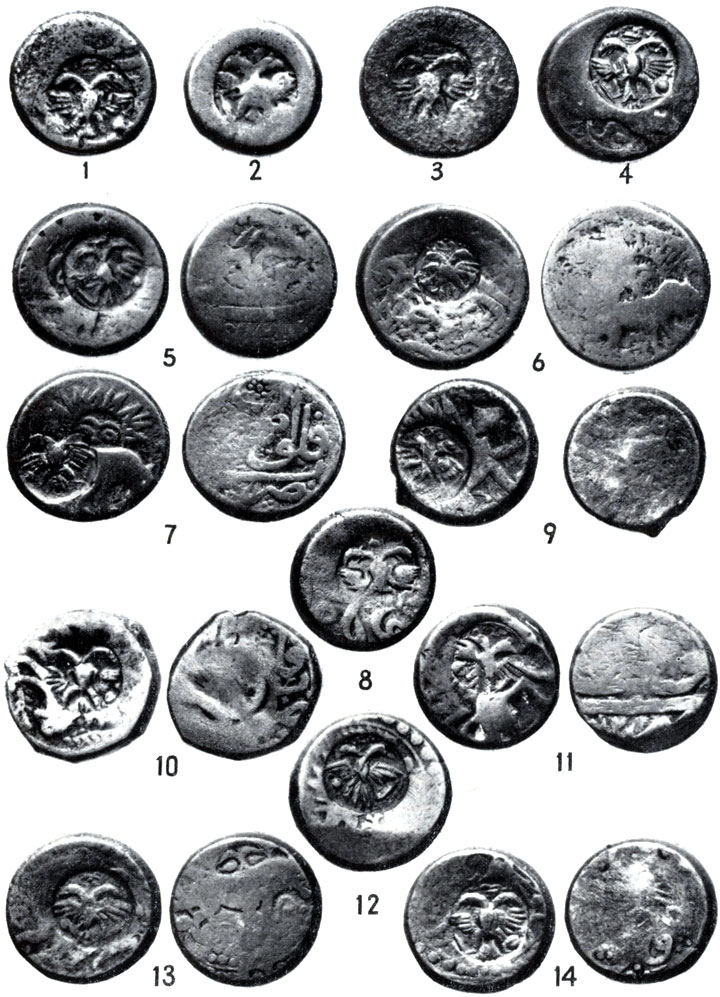 Табл. I. 1-14 - монеты иранских городов с надчеканками