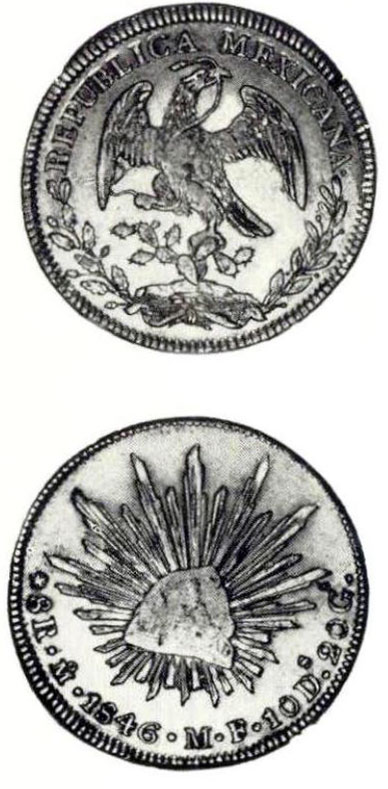 Рис. 21. Л. и об. ст. Мексиканская республика, 8 реалов 1846 г. Серебро