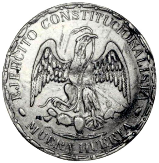 Рис. 30. Л. ст. Революция, 1 песо 1914 г. с надписью 'Долой Уэрту'. Серебро