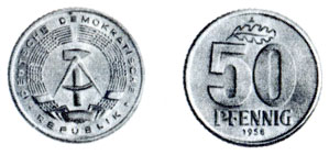 Таблица 44. 50 пфеннигов, алюминий, ГДР, 1958 г.