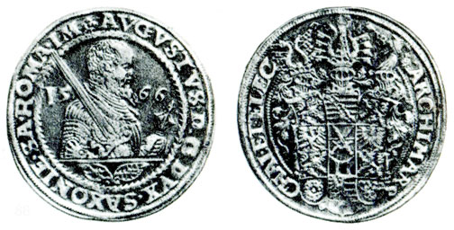 Таблица 14. Талер, серебро, Саксония, курфюрст Август, 1566 г.