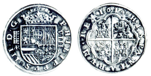 Таблица 15. Талер (8 реалов), серебро, Испания, Филипп III, 1614 г.
