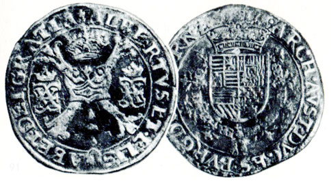 Таблица 15. Талер (альбертусталер), серебро, Нидерланды под владычеством Испании (Турне), Альберт и Елизавета, 1617 г.