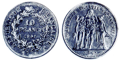 Таблица 37. 10 франков, серебро, Франция, 1967 г.